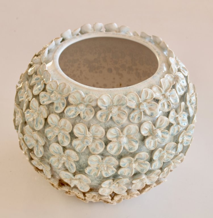 Cream & Pale Blue Flower Ceramic Vase